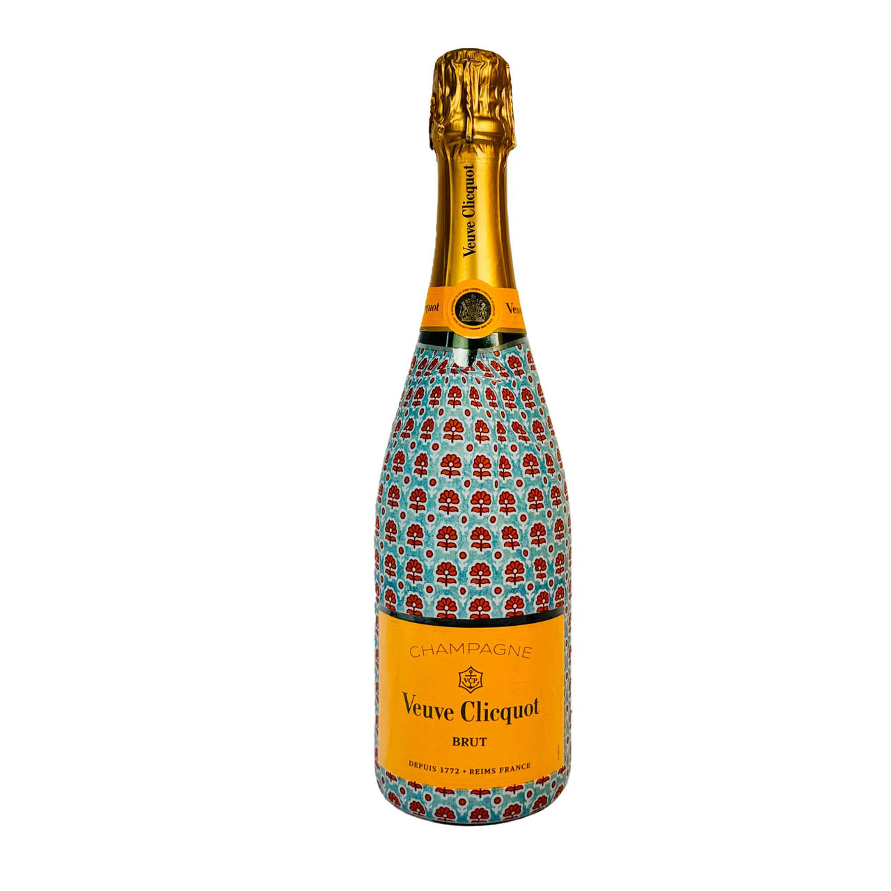 Beau Bottles Veuve Wrap Indian Blockprint Blue Flower