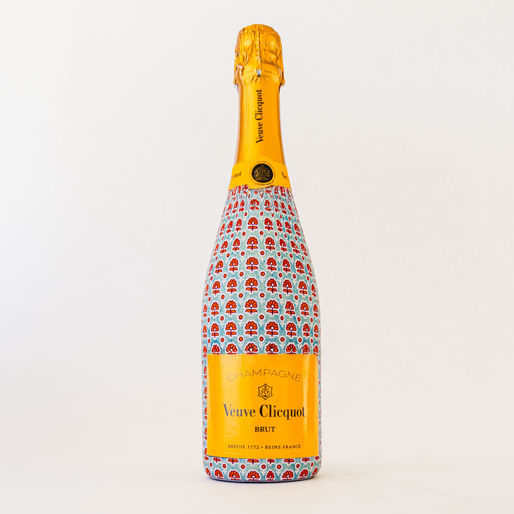 Beau Bottles Veuve Wrap Indian Blockprint Blue Flower