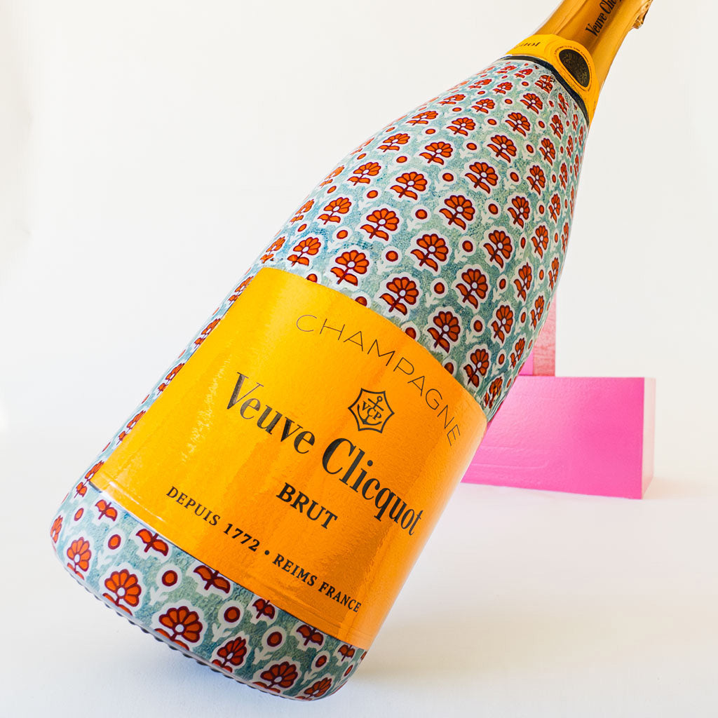 Beau Bottles Veuve Wrap Indian Blockprint Blue Flower