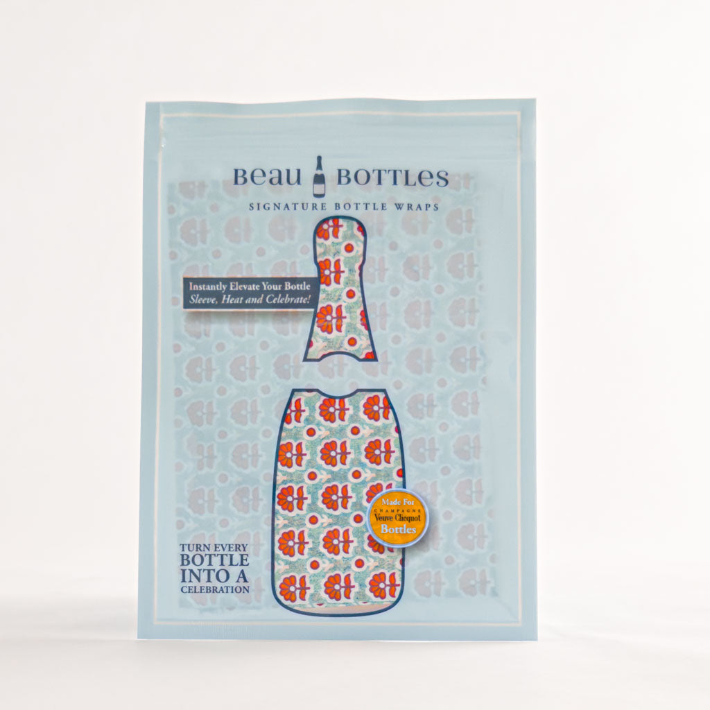 Beau Bottles Veuve Wrap Indian Blockprint Blue Flower