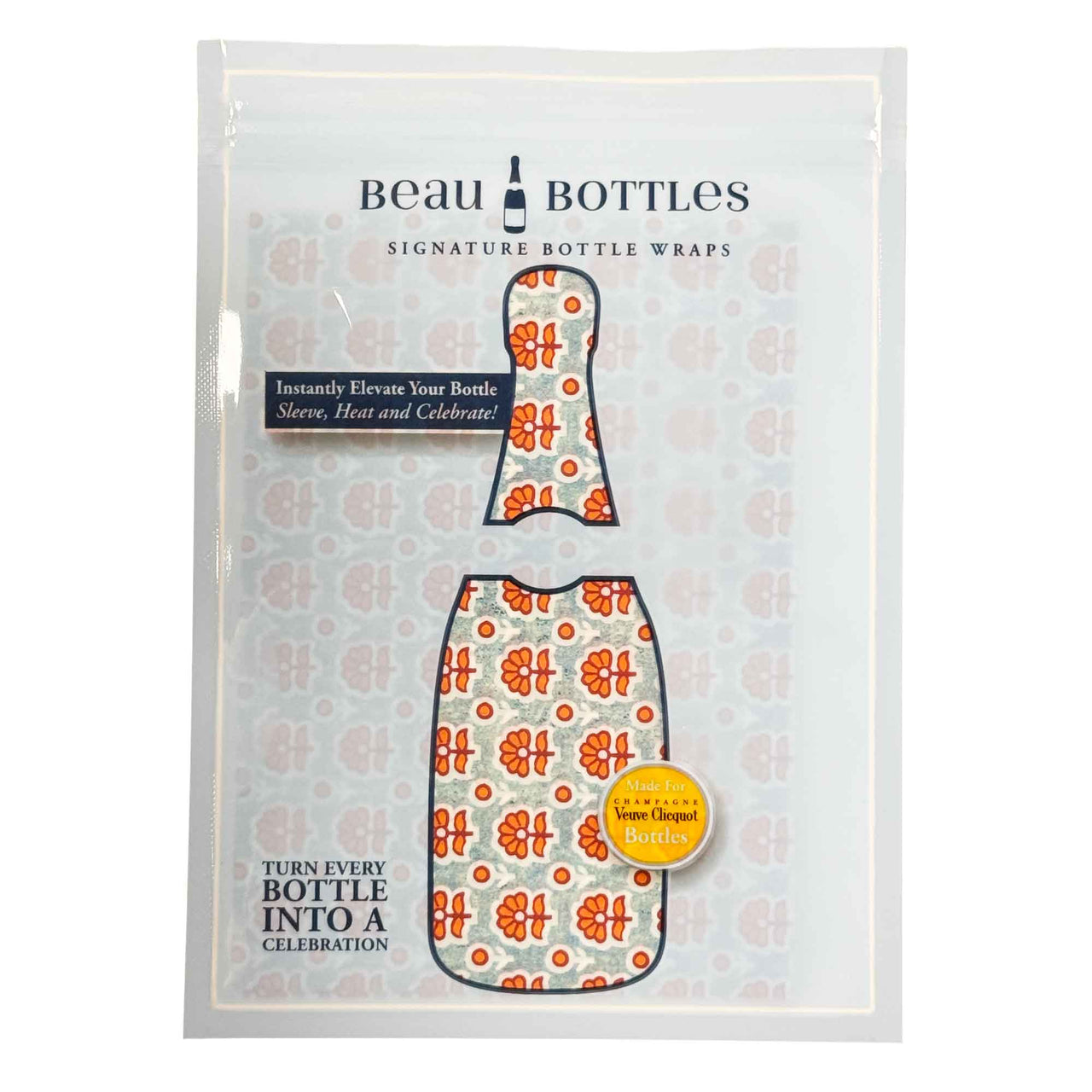 Beau Bottles Veuve Wrap Indian Blockprint Blue Flower